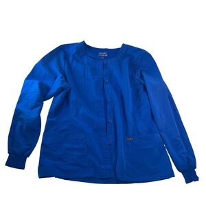 Sanibel Scrubs Royal Blue Button Front Warm Up Jacket Long Sleeve Large RN93643